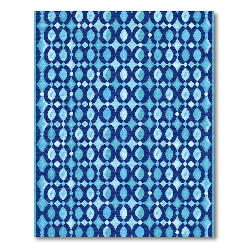 Oceanic Blue Geometric Chain Rug