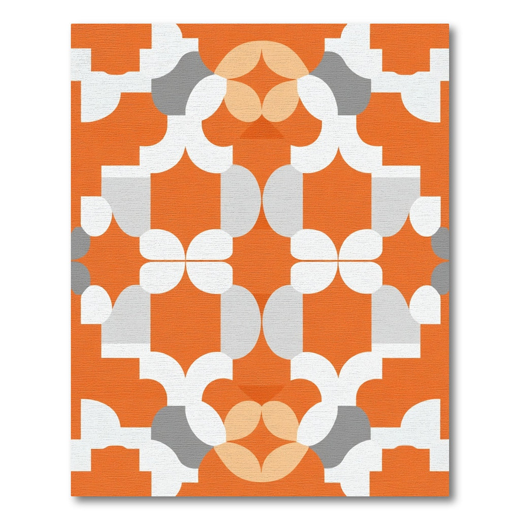 Orange White Geometric Mid Century Rug