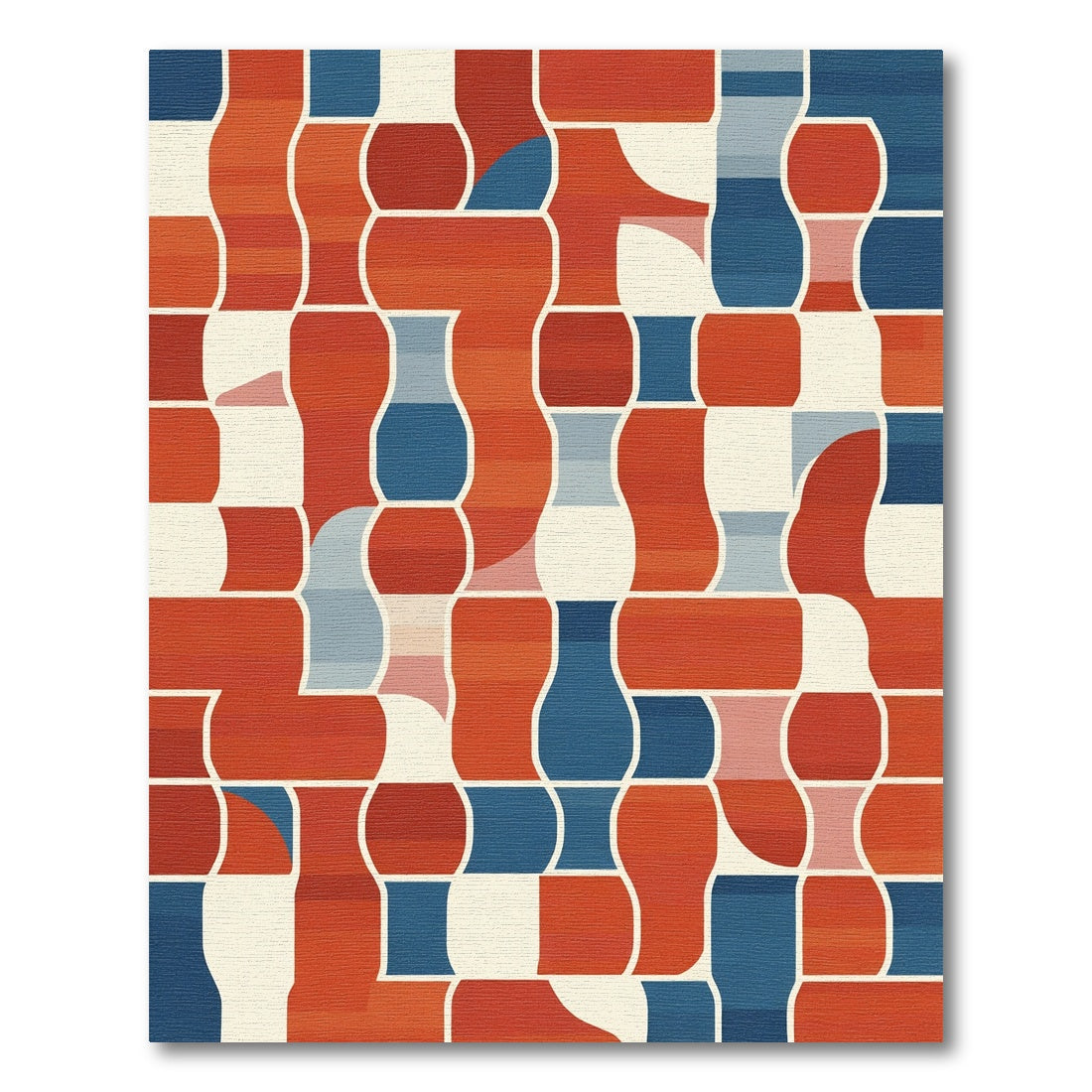 Abstract Red Blueprint Geometric Layout Rug