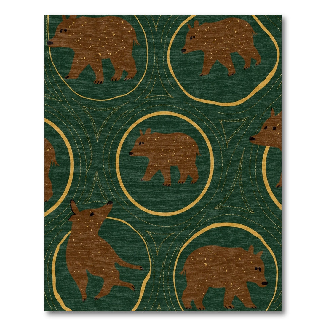 Woodland Bear Medallion Hunter Green Rug