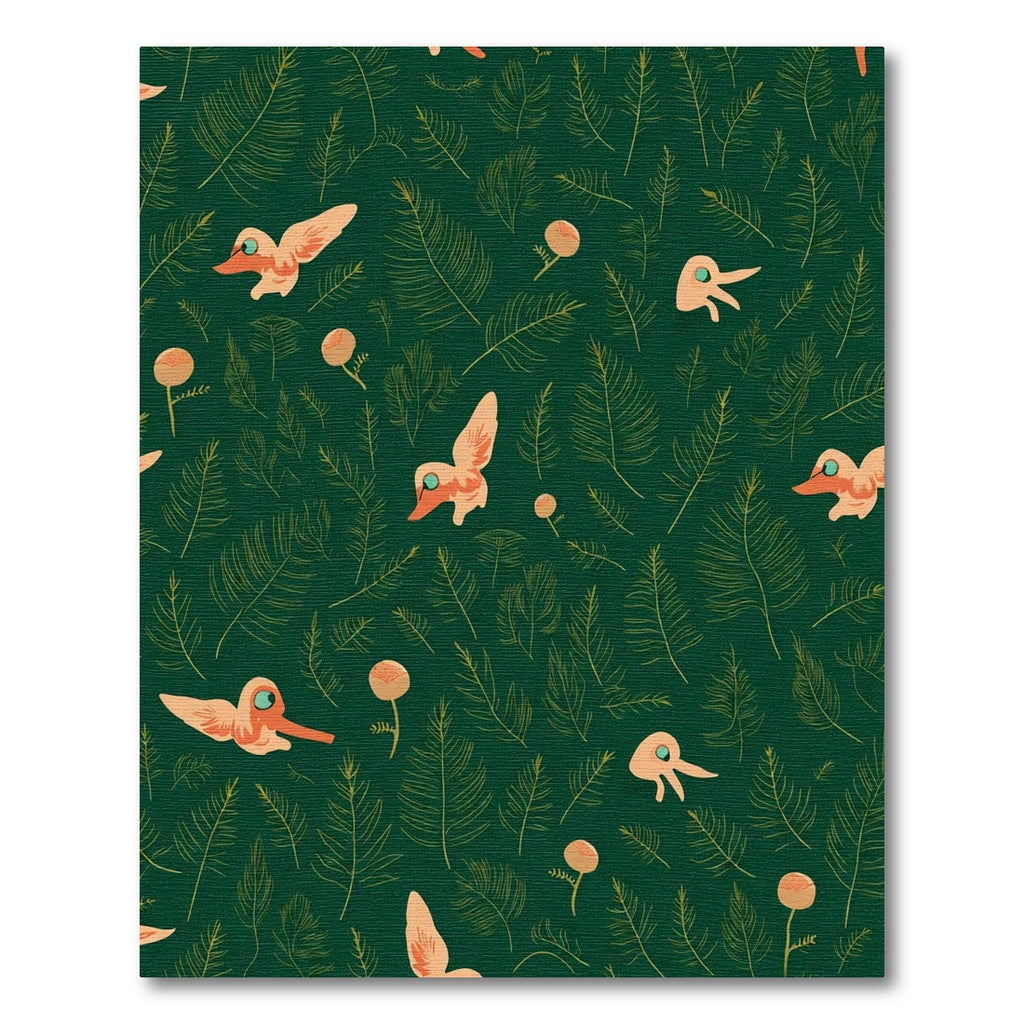 Whimsical Peach Birds Forest Greens Rug
