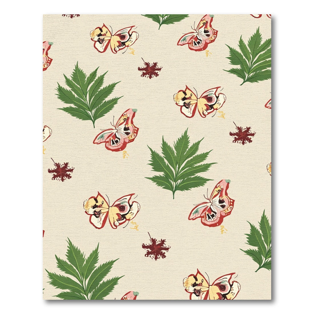 Whimsical Red Yellow Butterfly Green Foliage Rug