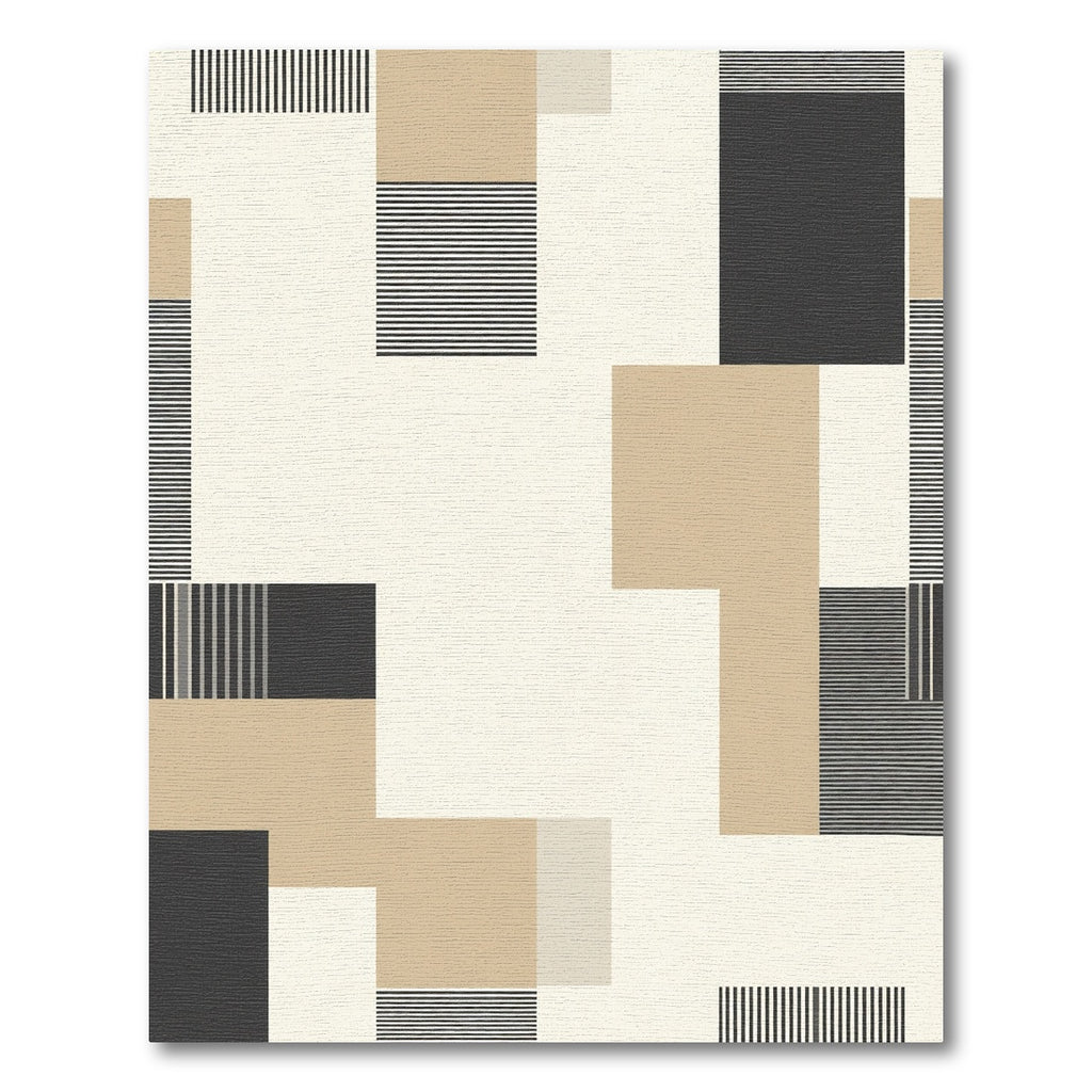 Abstract Geometric Tan Black Stripe Arrangement Rug