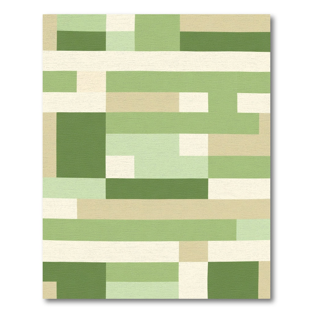 Abstract Green Beige Geometric Blocks Rug