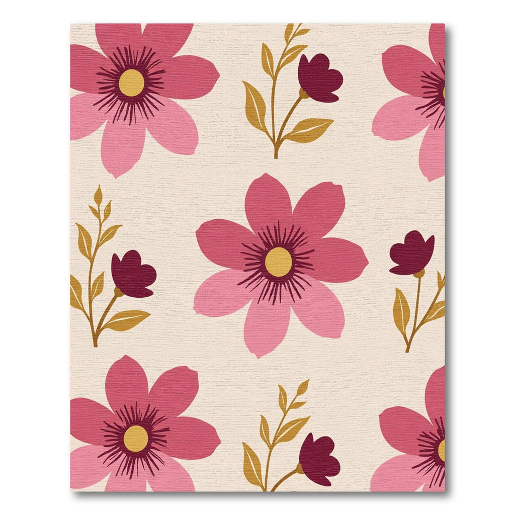 Pink Burgundy Floral Botanical Arrangement Rug