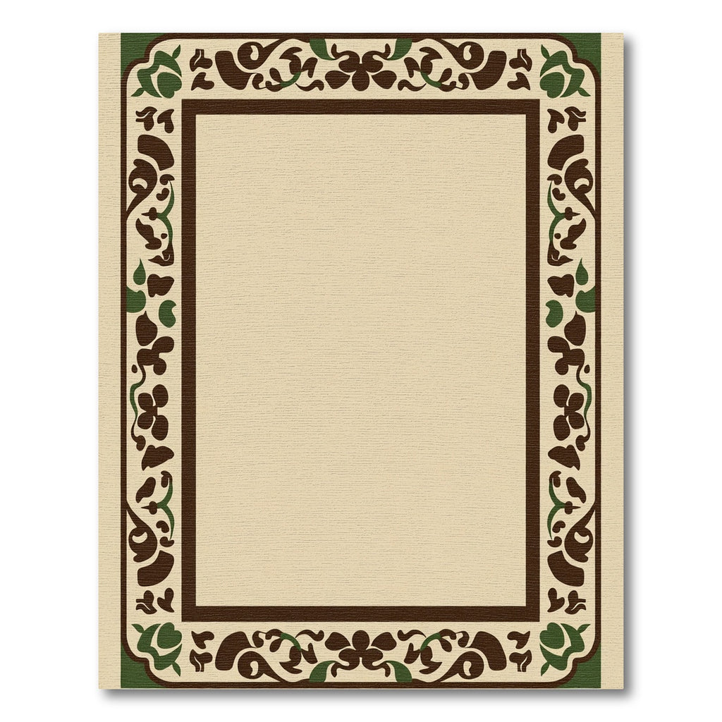 Brown Forest Floral Border Rug