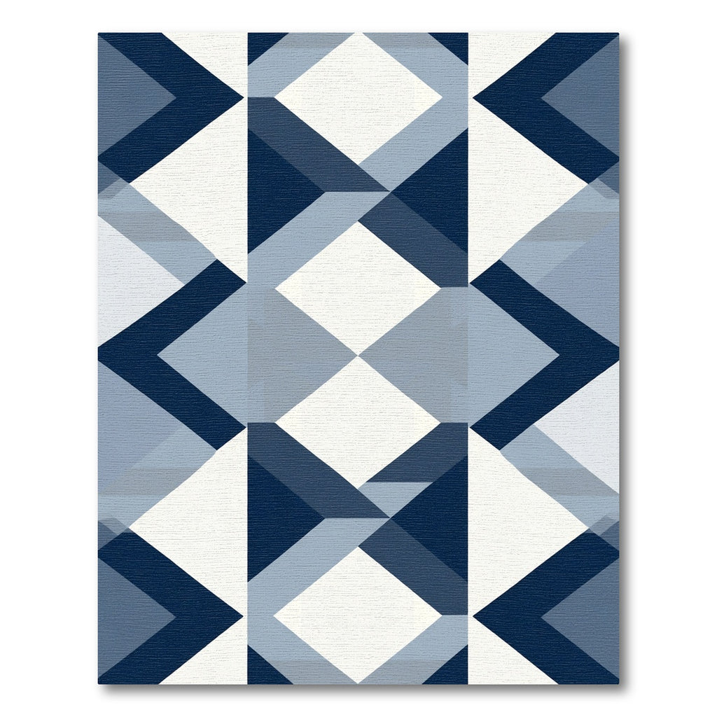 Deep Blue And White Geometric Diamond Rug
