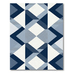 Deep Blue And White Geometric Diamond Rug