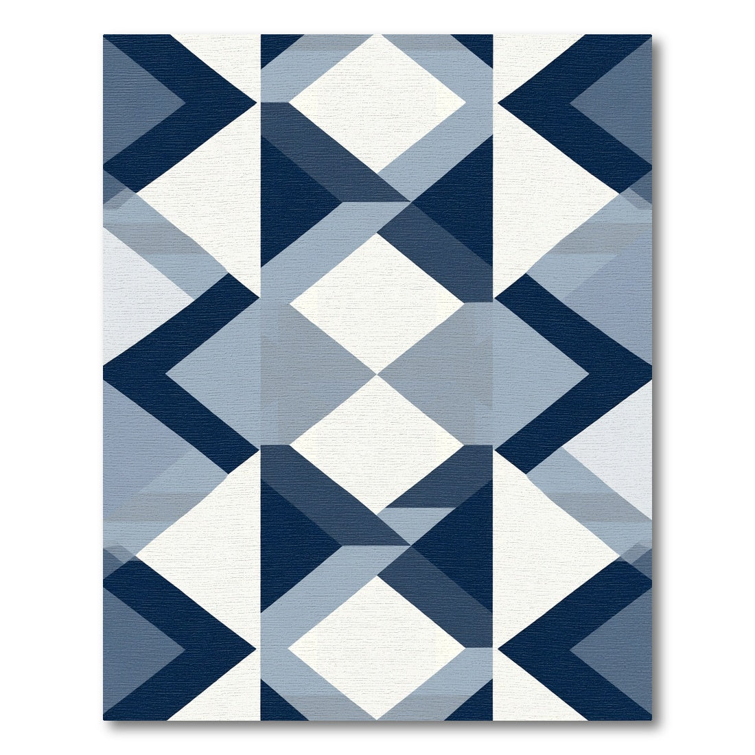 Deep Blue And White Geometric Diamond Rug