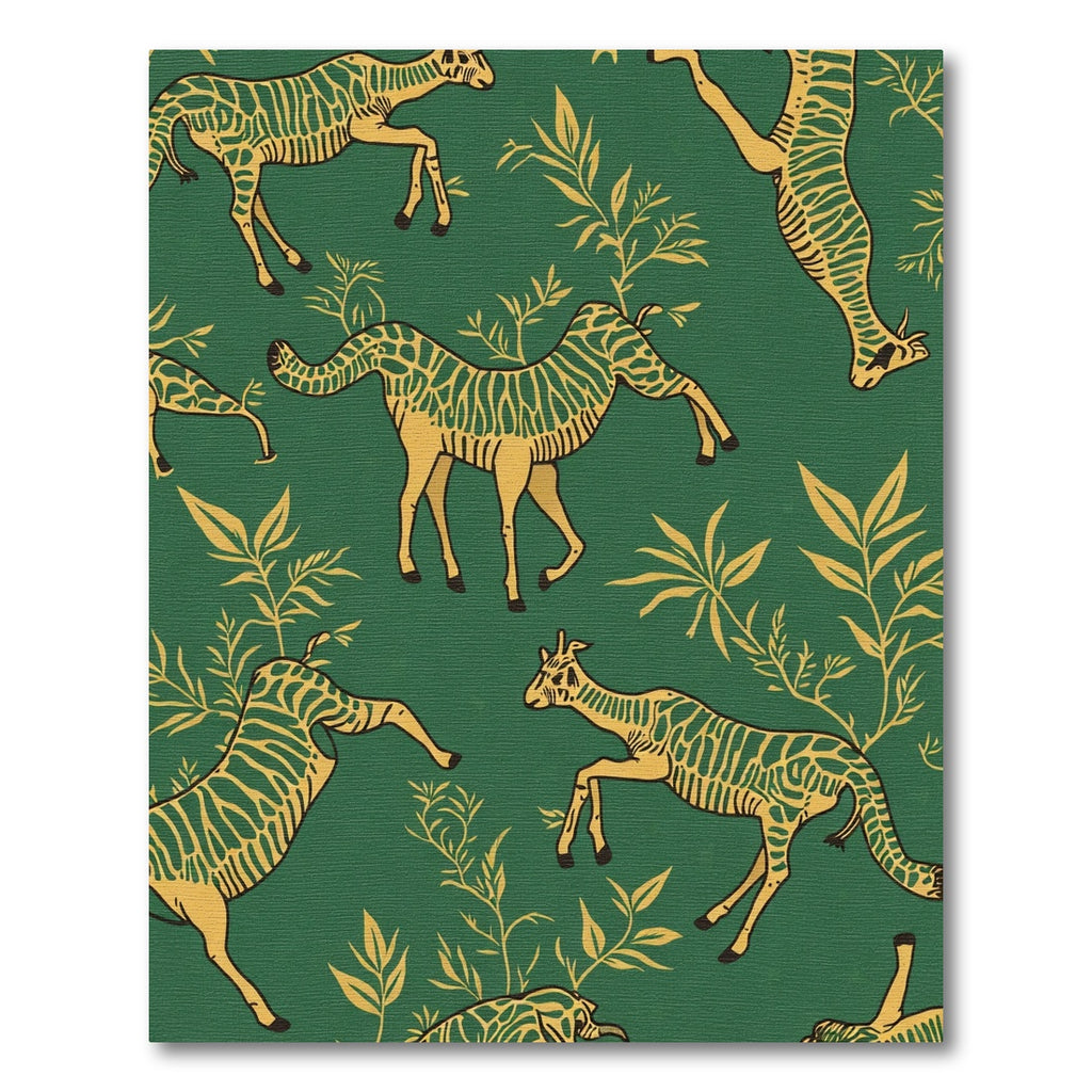 Emerald Green Safari Animal Botanical Print Rug