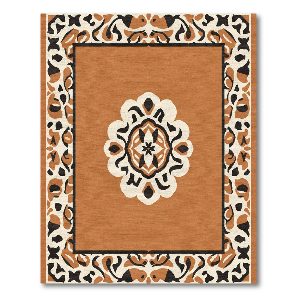 Terracotta Medallion Floral Border Rug