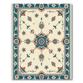 Cream Red Teal Floral Medallion Symmetrical Rug
