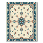 Cream Red Teal Floral Medallion Symmetrical Rug