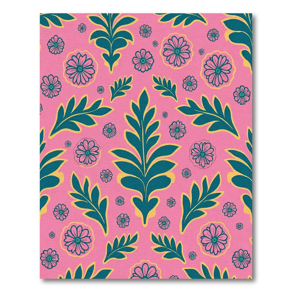 Pink Teal Floral Leaf Arrangement Rug
