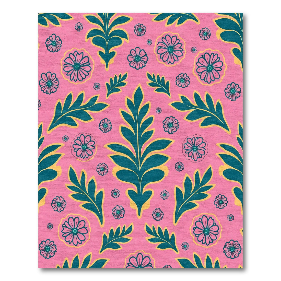 Pink Teal Floral Leaf Arrangement Rug