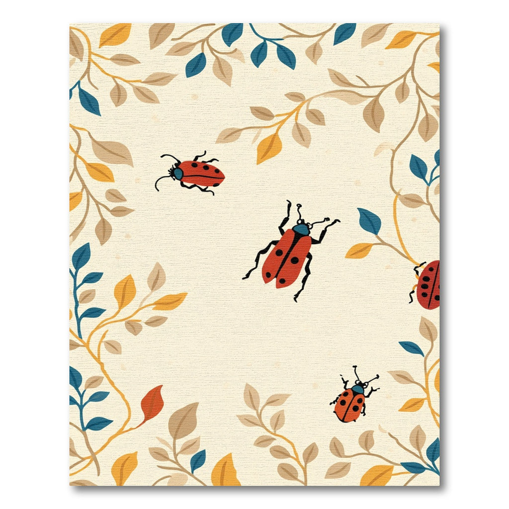 Red Ladybugs In Autumn Foliage Border Rug