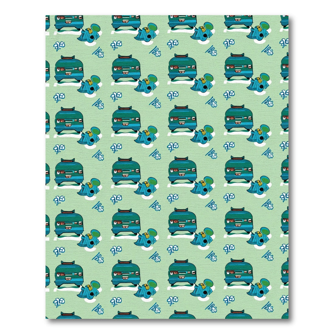 Teal Bus Blue Blob Repeating Pattern Rug
