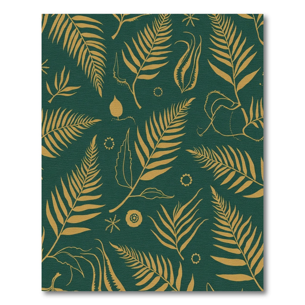 Golden Fern Leaves Botanical Emerald Rug