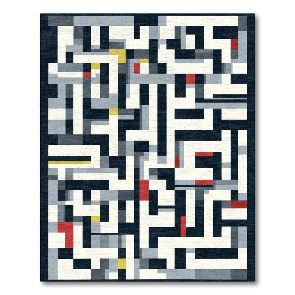 Modern Geometric Labyrinth Navy Cream Rug