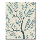 Teal Branch Foliage on Cream Background Rug