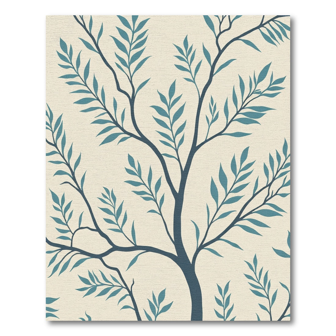 Teal Branch Foliage on Cream Background Rug