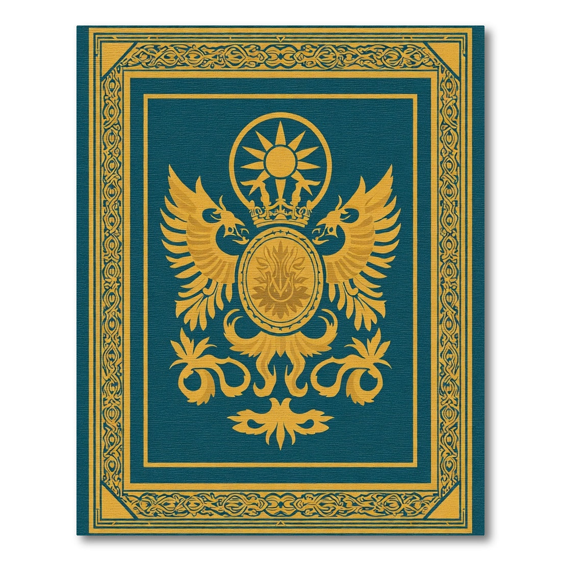 Regal Gold Eagle Sun Crest Teal Rug