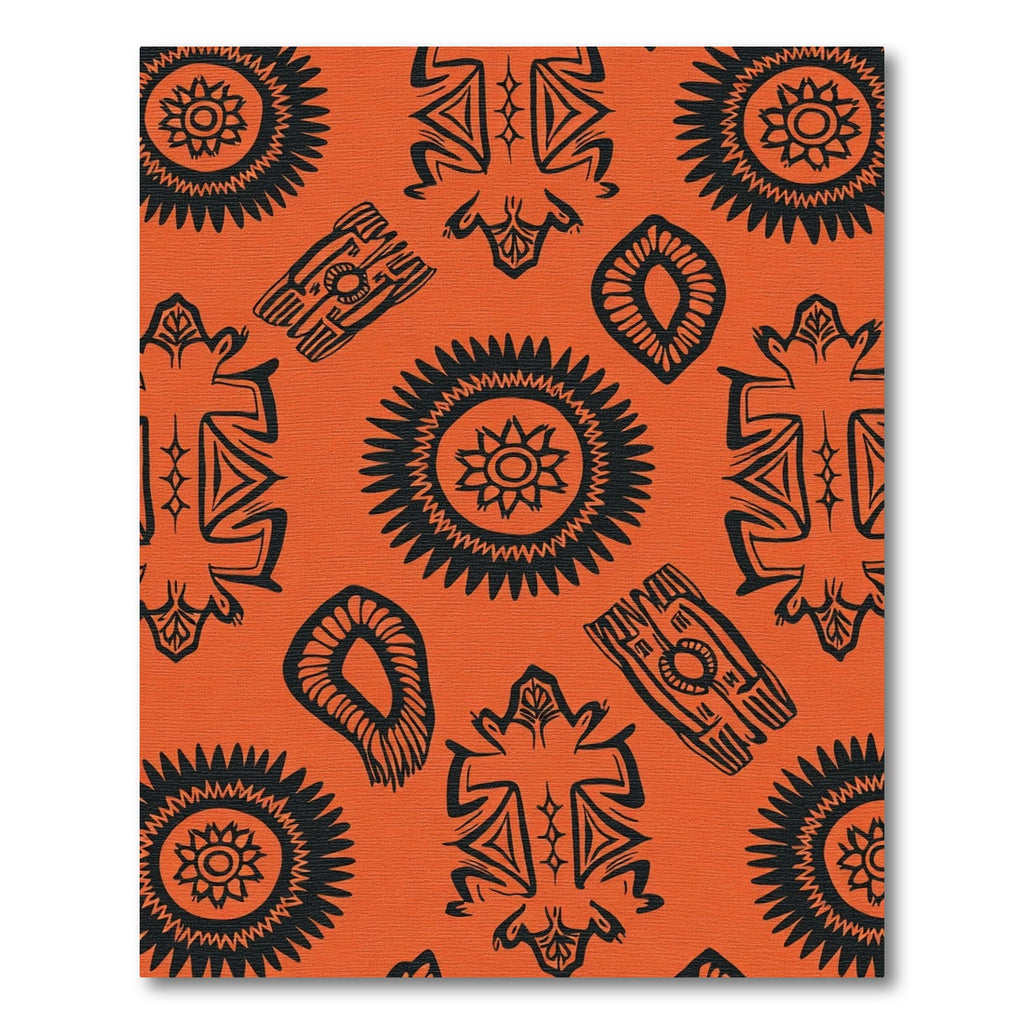 Bold Black Tribal Sunburst Orange Rug