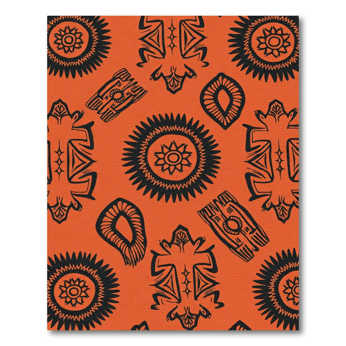 Bold Black Tribal Sunburst Orange Rug