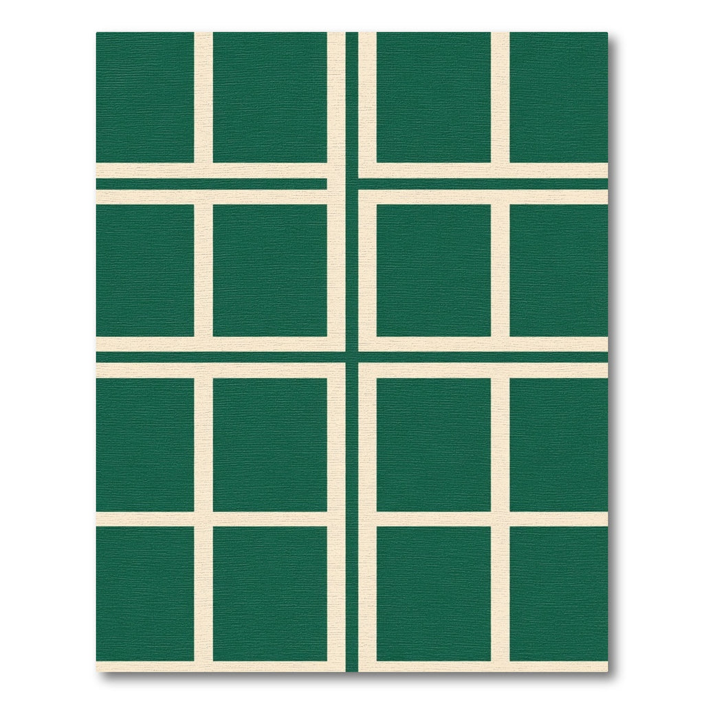 Deep Emerald White Grid Squares Rug