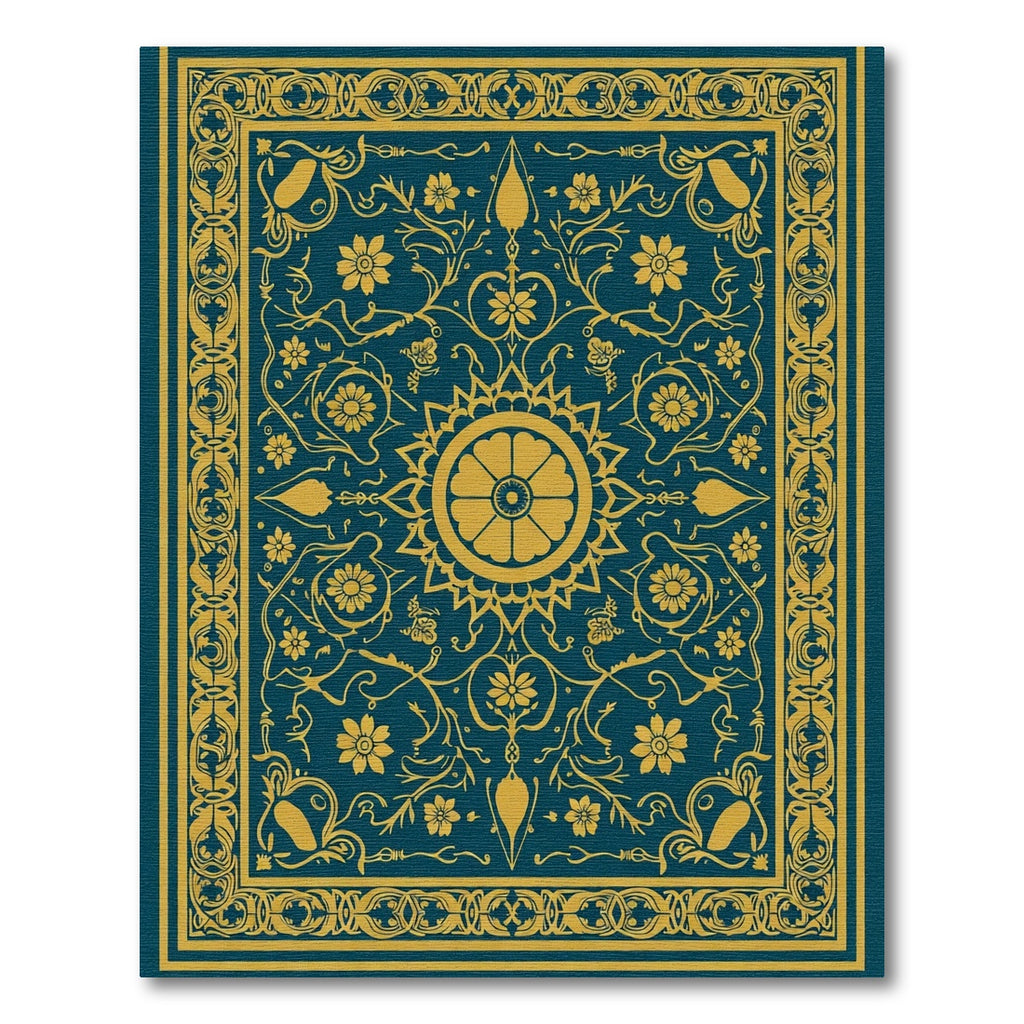 Golden Floral Medallion Teal Rug