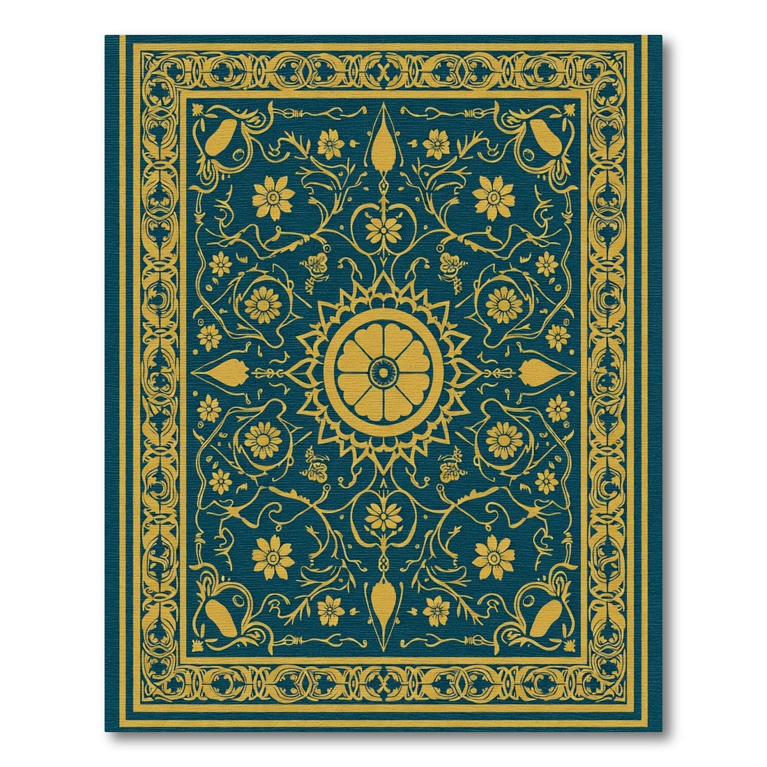 Golden Floral Medallion Teal Rug