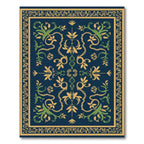 Ornate Blue and Gold Floral Arabesque Rug