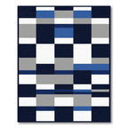 Navy Blue Gray White Geometric Blocks Rug