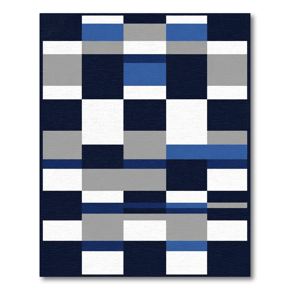 Navy Blue Gray White Geometric Blocks Rug