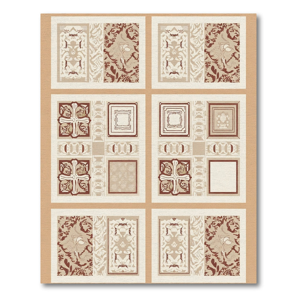 Rustic Red Brown Geometric Medallion Collage Rug