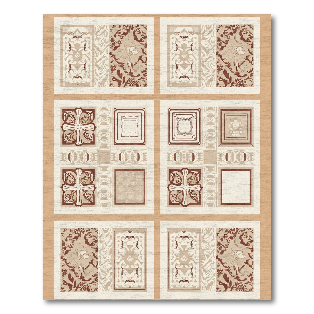 Rustic Red Brown Geometric Medallion Collage Rug