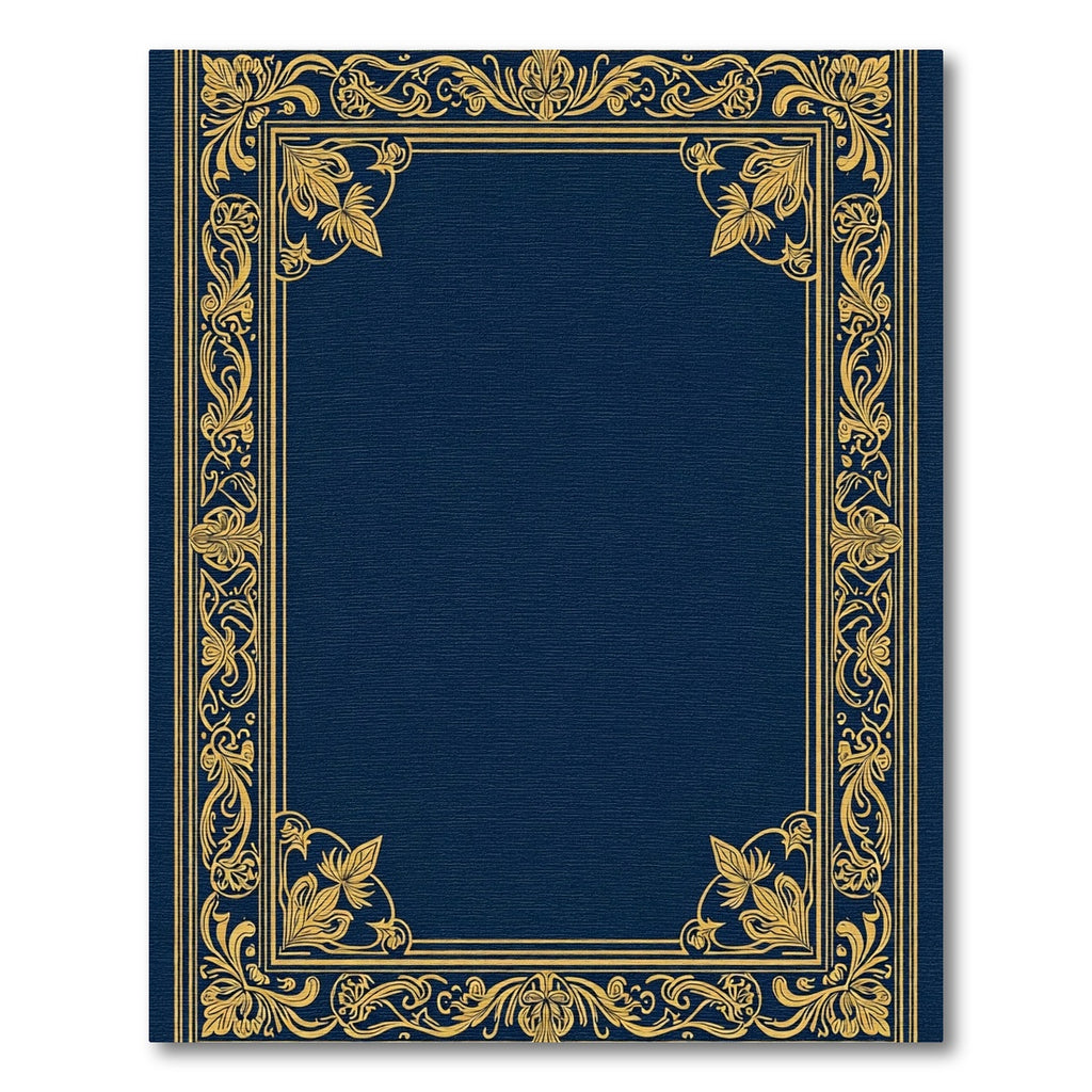 Ornate Gold Floral Navy Rectangular Border Rug