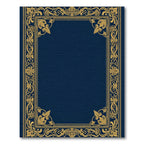 Ornate Gold Floral Navy Rectangular Border Rug