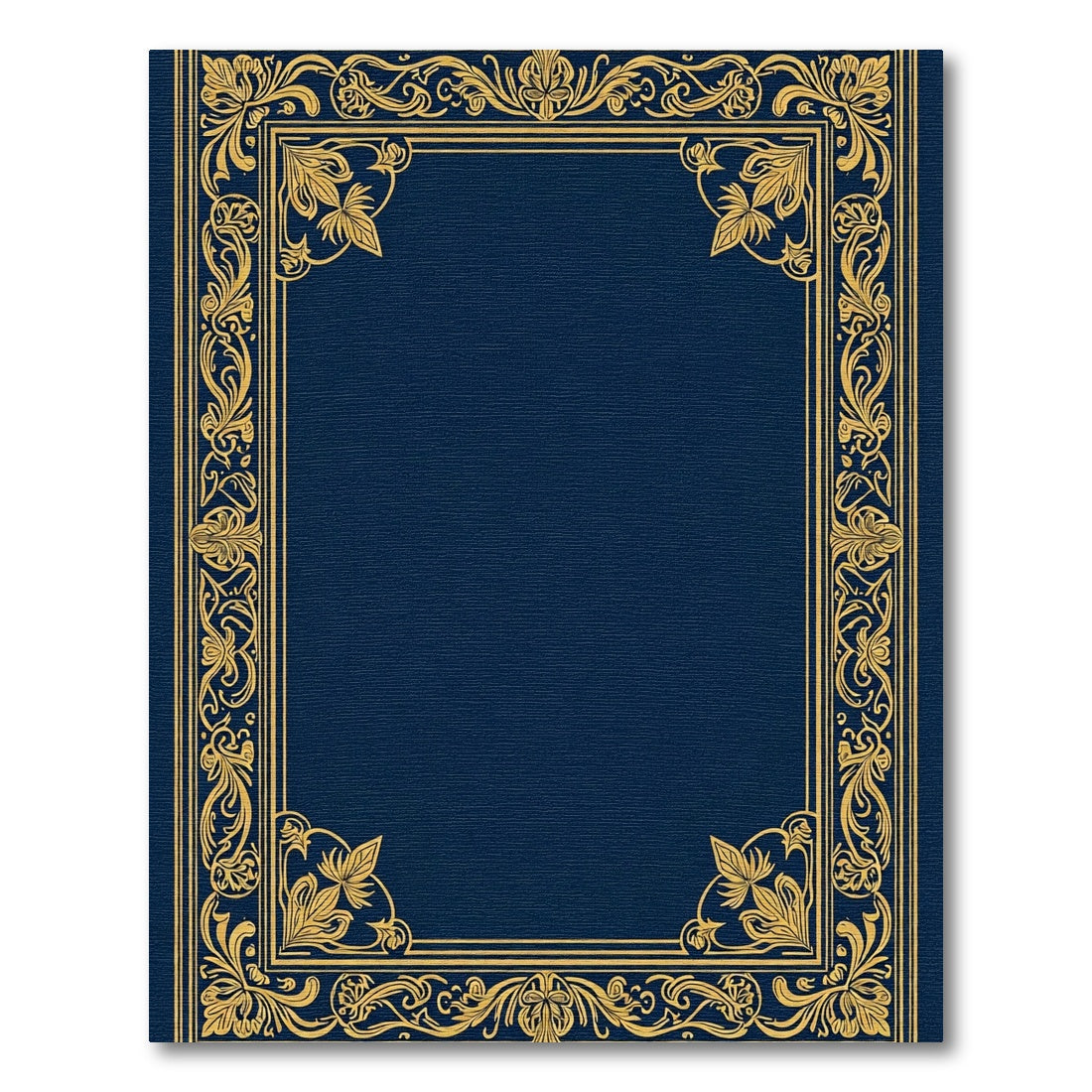 Ornate Gold Floral Navy Rectangular Border Rug