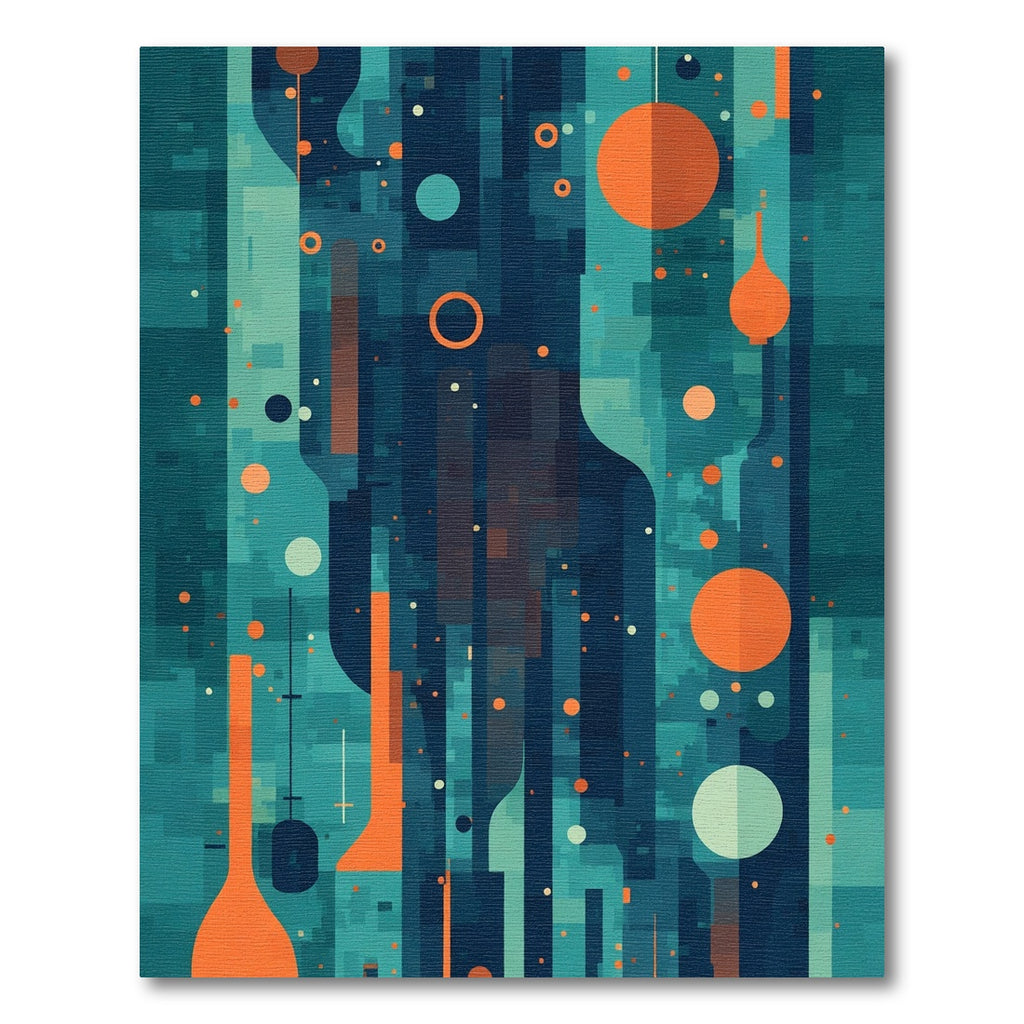 Abstract Teal Orange Geometric Shapes Rug