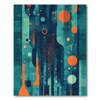 Abstract Teal Orange Geometric Shapes Rug