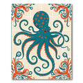 Teal Orange Octopus Floral Scroll Rug