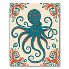 Teal Orange Octopus Floral Scroll Rug