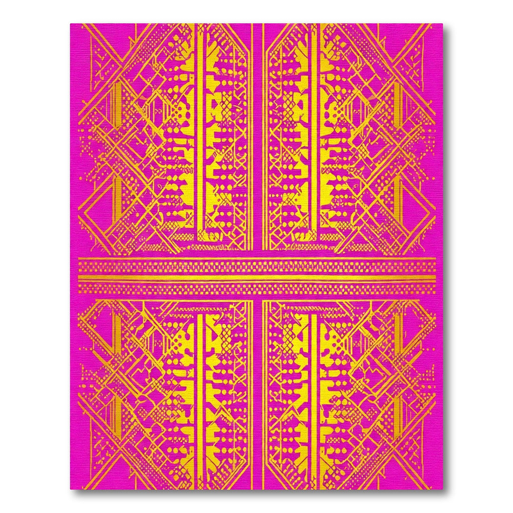 Vibrant Pink Gold Geometric Maze Rug