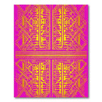 Vibrant Pink Gold Geometric Maze Rug