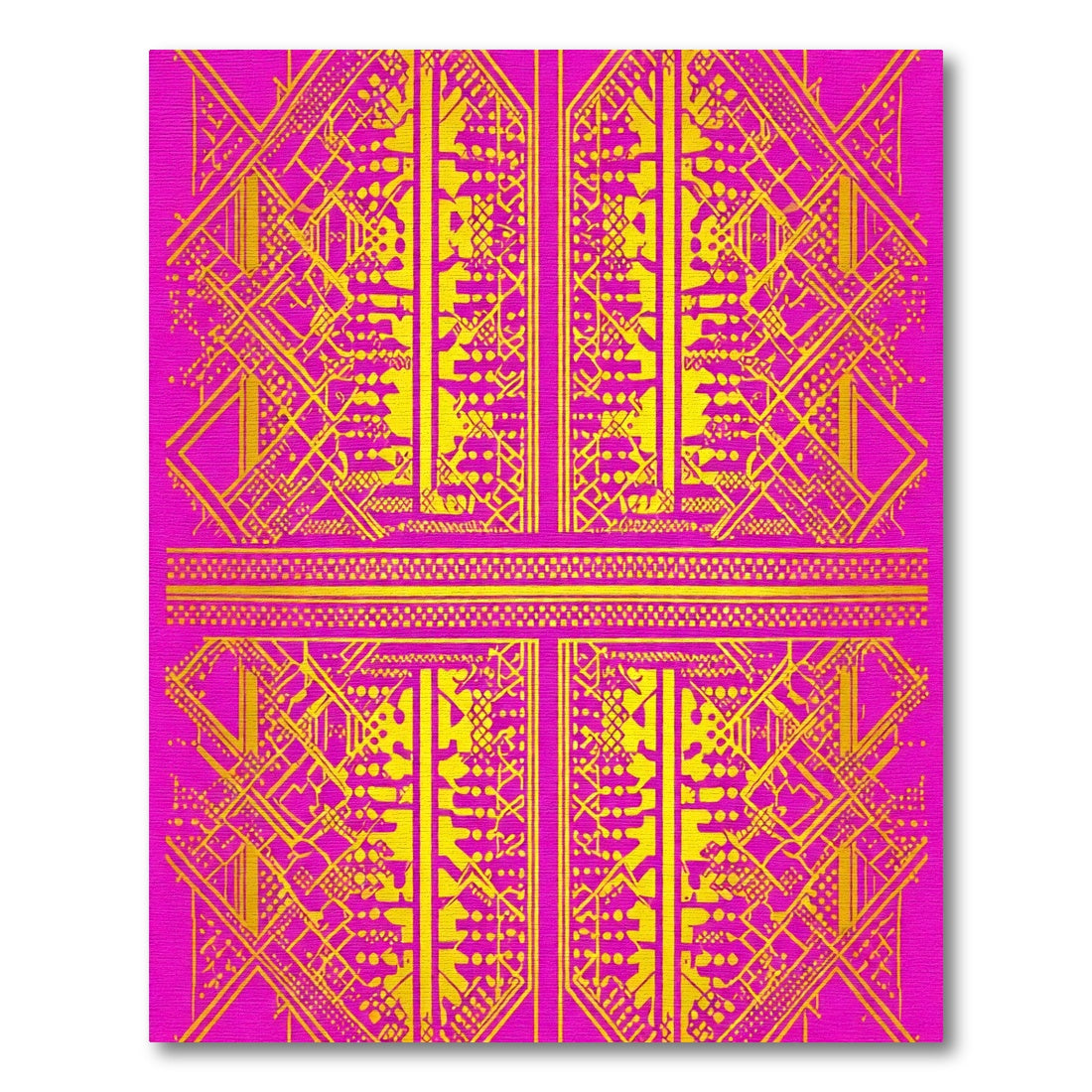 Vibrant Pink Gold Geometric Maze Rug