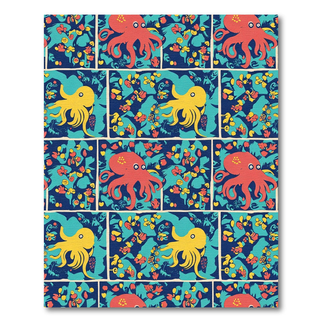 Red Yellow Octopus Tropical Garden Rug