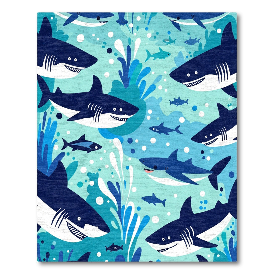 Playful Dark Blue Shark Water Splash Rug