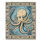 Ornate Beige Octopus Blue Ocean Rug