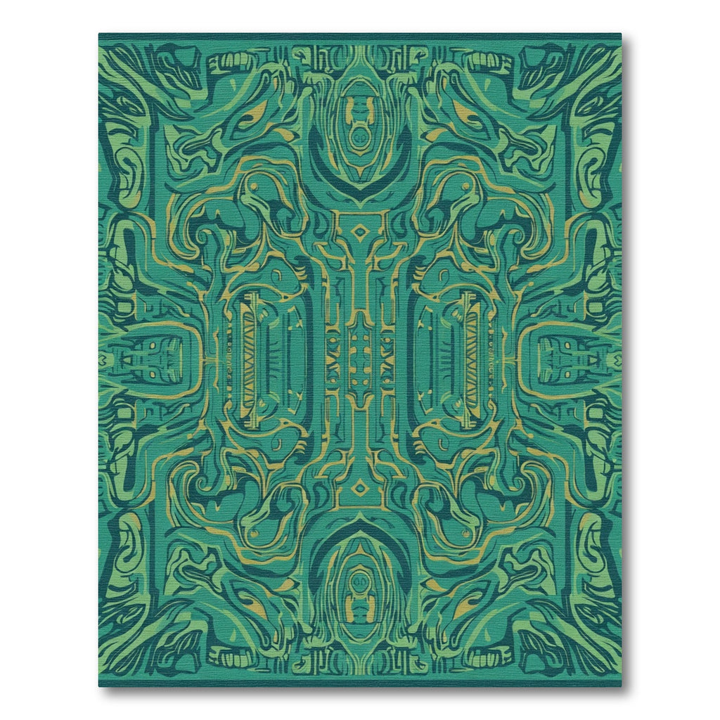 Abstract Emerald and Gold Flow Rug